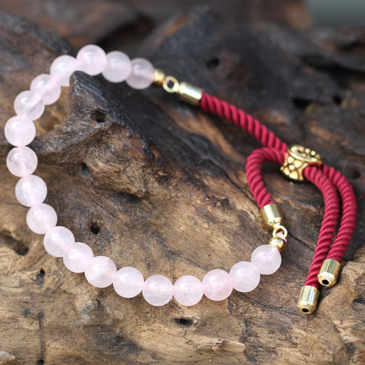 18K Gold Plated Gemstone Bordeaux String Bracelet - Rose Quartz AWGifts Dropship