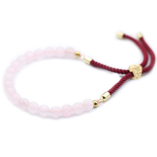 18K Gold Plated Gemstone Bordeaux String Bracelet - Rose Quartz AWGifts Dropship