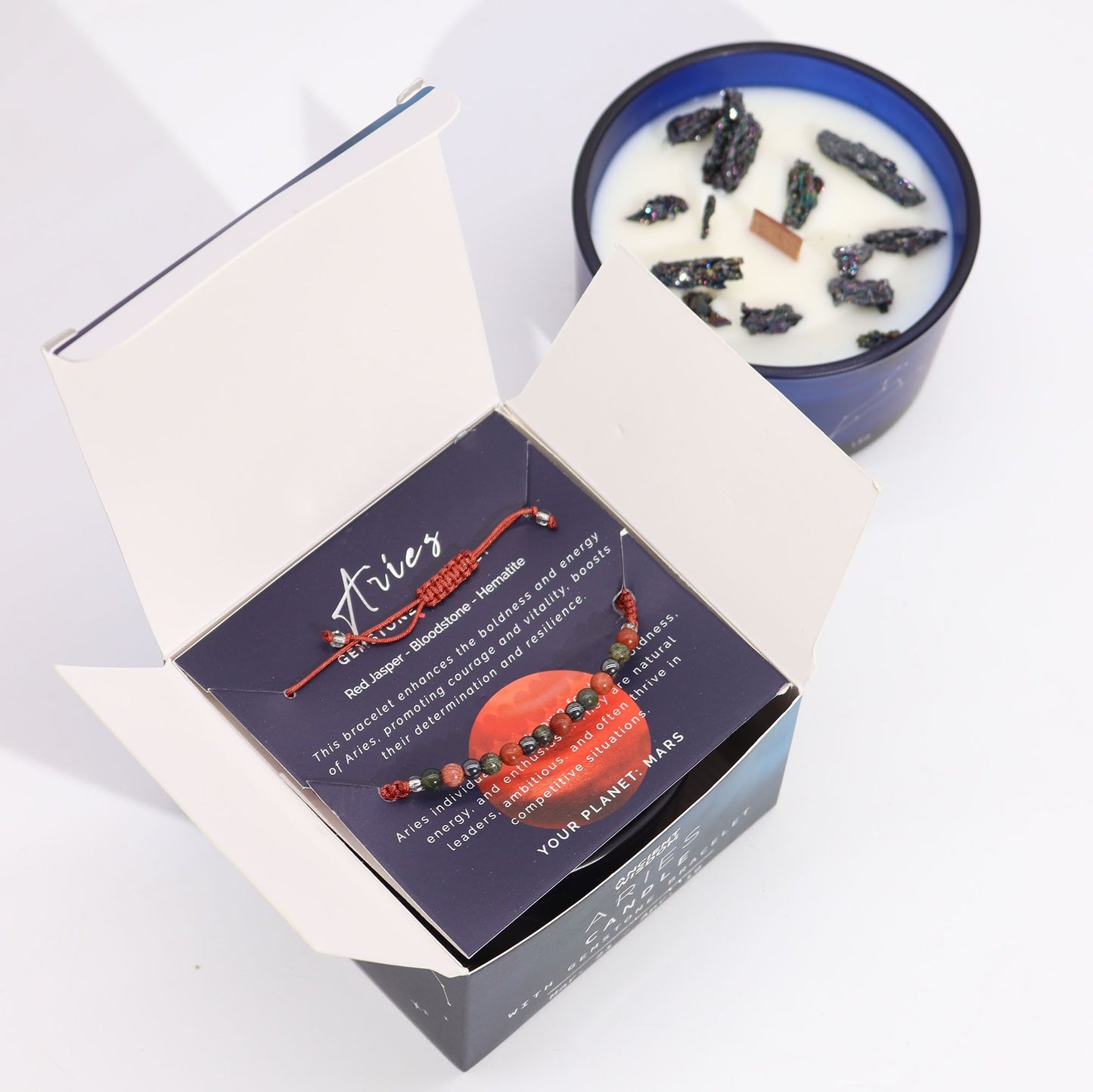 Zodiac Crystal Candle with Gemstone Bracelet - Aries AWGifts Dropship