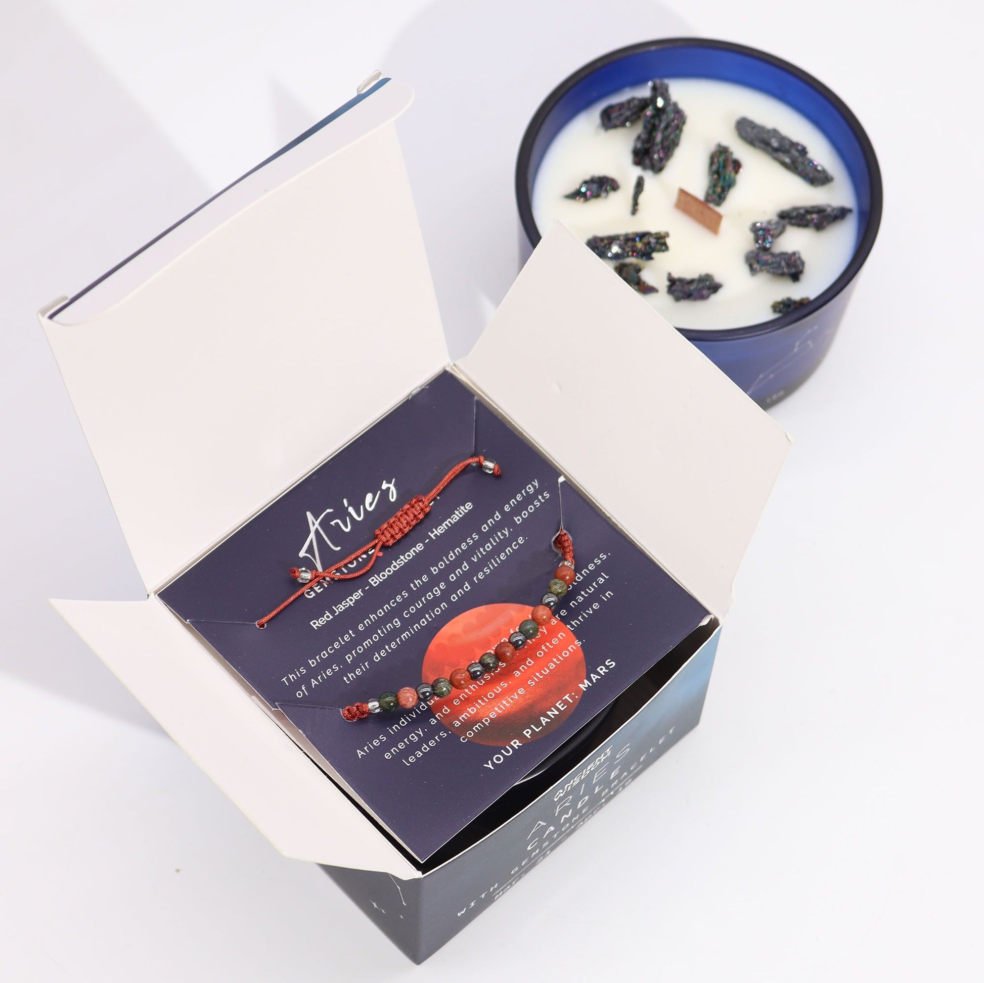 Zodiac Crystal Candle with Gemstone Bracelet - Aries AWGifts Dropship