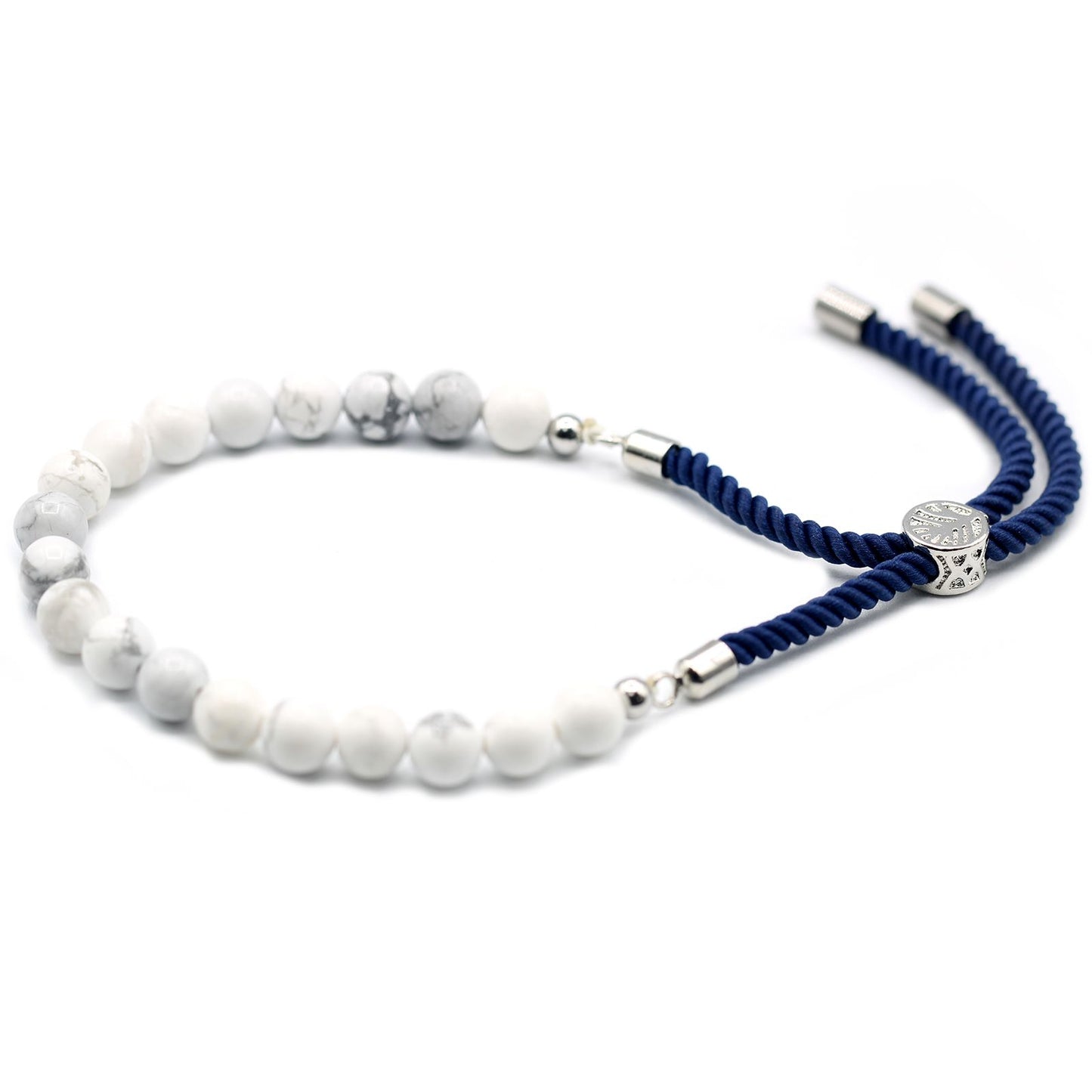 925 Silver Plated Gemstone Navy String Bracelet - White Howlite AWGifts Dropship