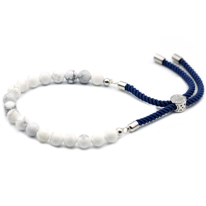 925 Silver Plated Gemstone Navy String Bracelet - White Howlite AWGifts Dropship
