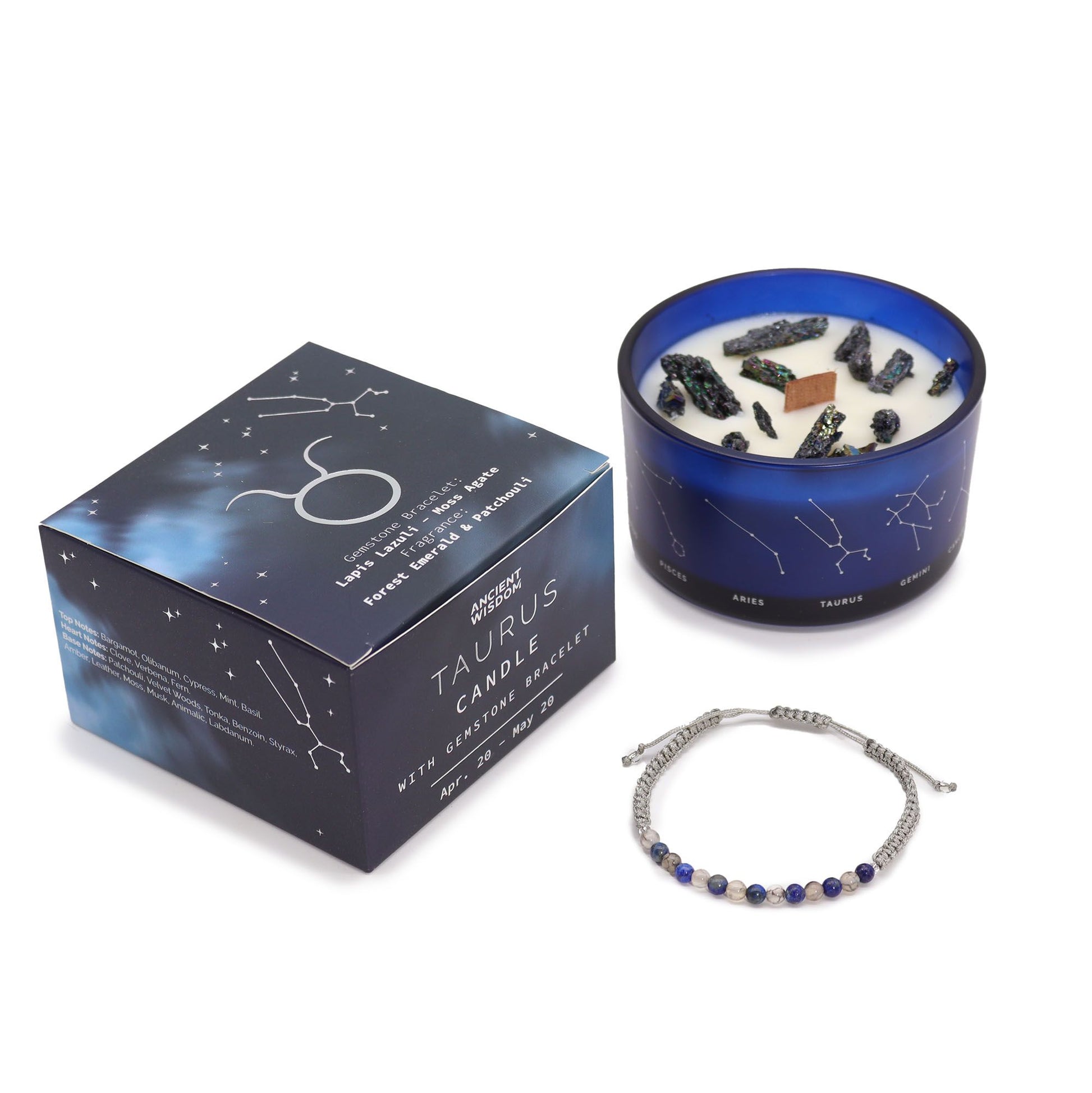Zodiac Crystal Candle with Gemstone Bracelet - Taurus AWGifts Dropship