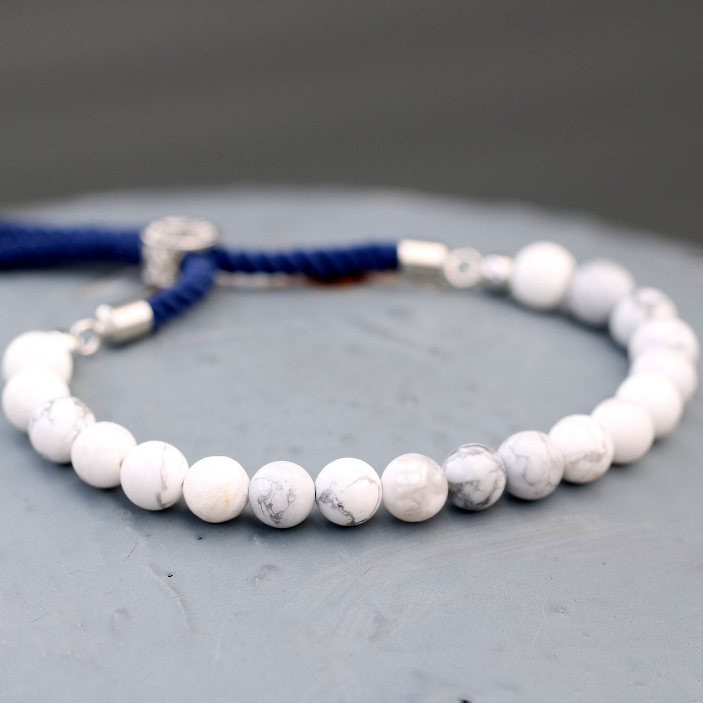 925 Silver Plated Gemstone Navy String Bracelet - White Howlite AWGifts Dropship