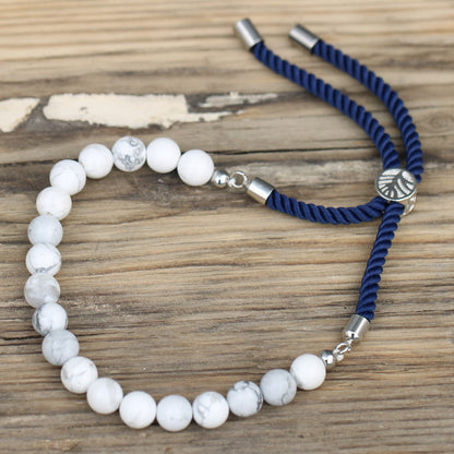 925 Silver Plated Gemstone Navy String Bracelet - White Howlite AWGifts Dropship