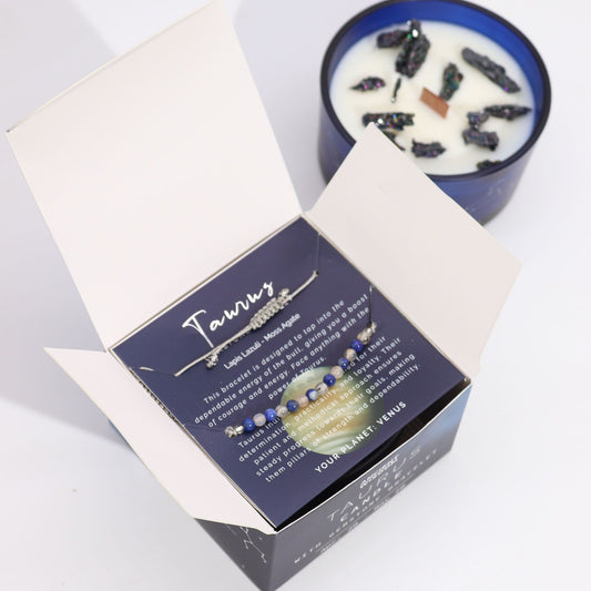Zodiac Crystal Candle with Gemstone Bracelet - Taurus AWGifts Dropship