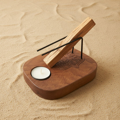 Palo Santo Heater - Teak Wood - Hamsa Design 