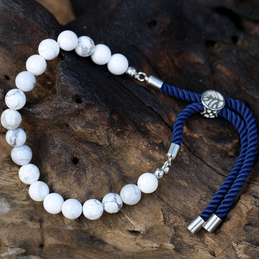 925 Silver Plated Gemstone Navy String Bracelet - White Howlite AWGifts Dropship