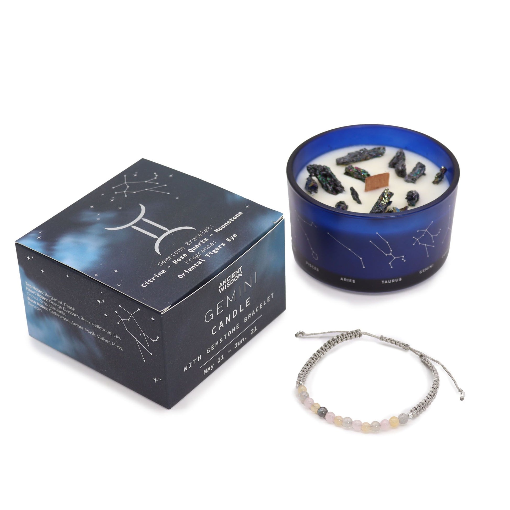 Zodiac Crystal Candle with Gemstone Bracelet - Gemini AWGifts Dropship