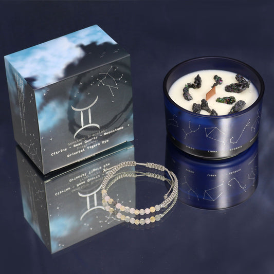 Zodiac Crystal Candle with Gemstone Bracelet - Gemini AWGifts Dropship