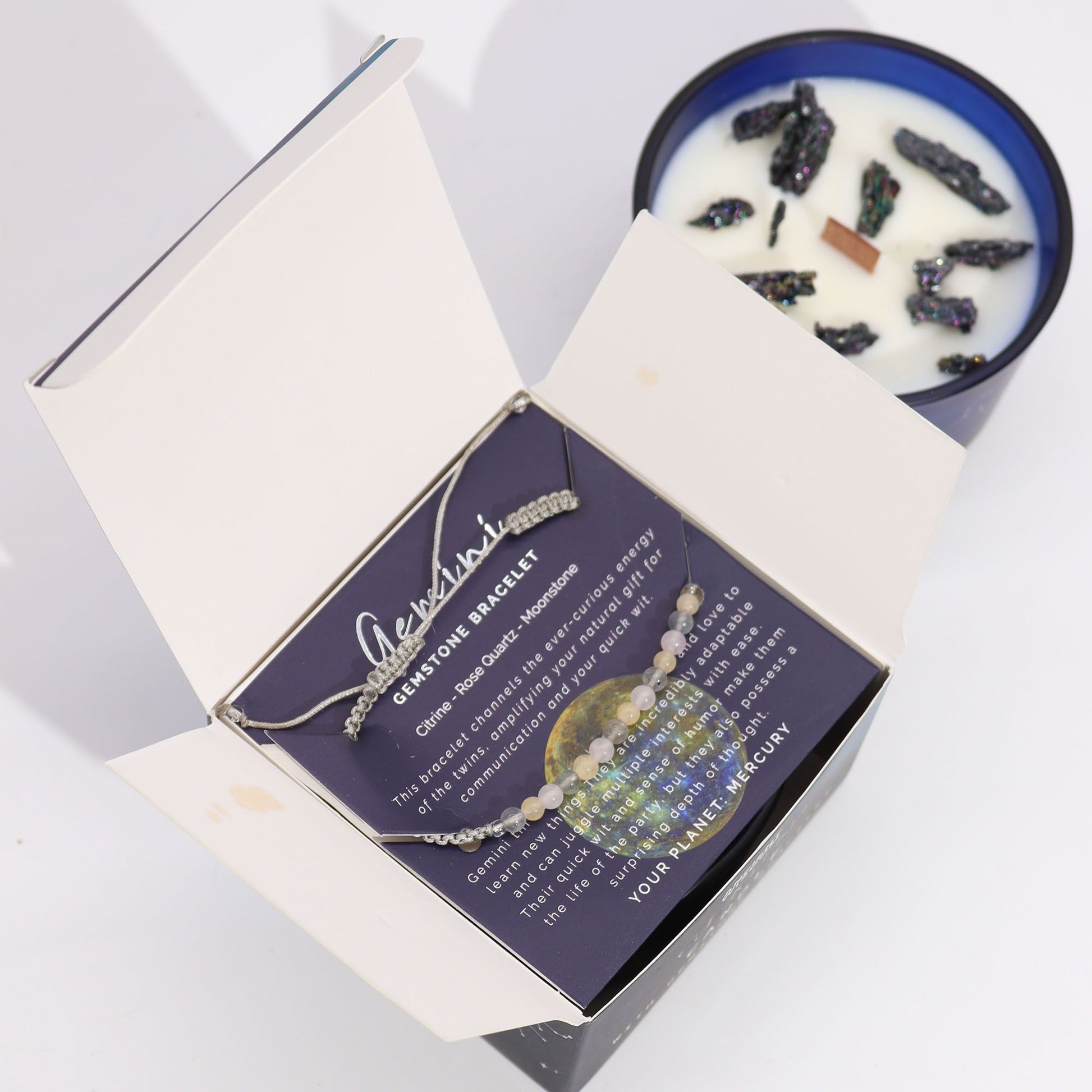 Zodiac Crystal Candle with Gemstone Bracelet - Gemini AWGifts Dropship
