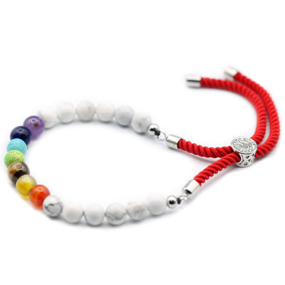 925 Silver Plated Gemstone Royal Red String Bracelet - White Howlite Chakra AWGifts Dropship