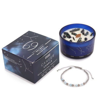 Zodiac Crystal Candle with Gemstone Bracelet - Cancer AWGifts Dropship