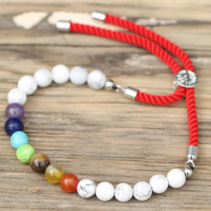 925 Silver Plated Gemstone Royal Red String Bracelet - White Howlite Chakra AWGifts Dropship
