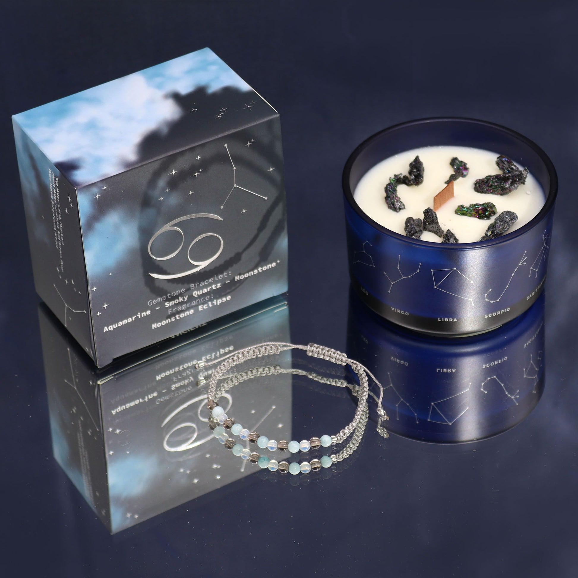 Zodiac Crystal Candle with Gemstone Bracelet - Cancer AWGifts Dropship