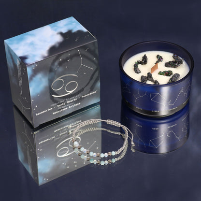 Zodiac Crystal Candle with Gemstone Bracelet - Cancer AWGifts Dropship