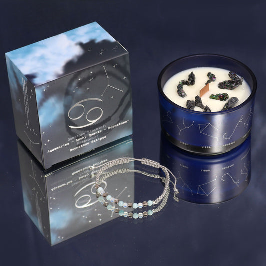 Zodiac Crystal Candle with Gemstone Bracelet - Cancer AWGifts Dropship
