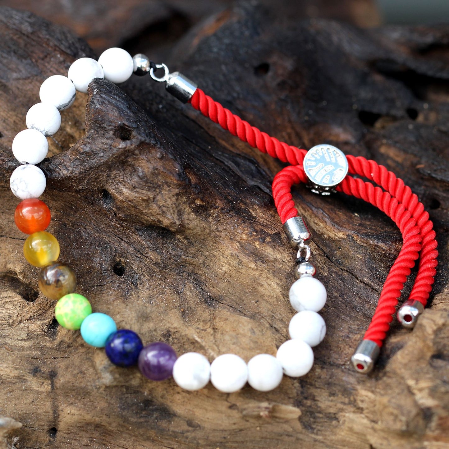 925 Silver Plated Gemstone Royal Red String Bracelet - White Howlite Chakra AWGifts Dropship