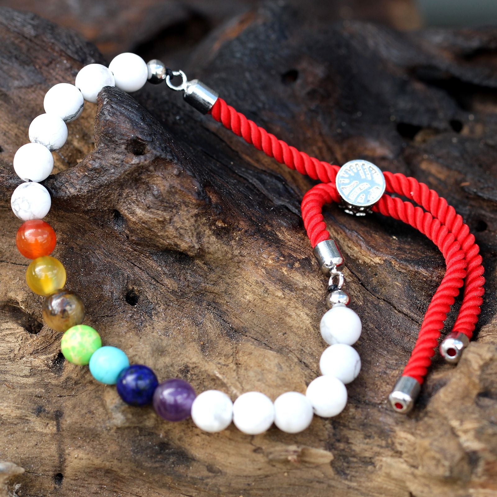 925 Silver Plated Gemstone Royal Red String Bracelet - White Howlite Chakra AWGifts Dropship