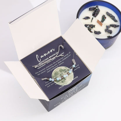 Zodiac Crystal Candle with Gemstone Bracelet - Cancer AWGifts Dropship