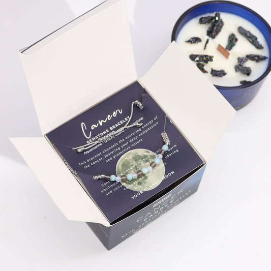 Zodiac Crystal Candle with Gemstone Bracelet - Cancer AWGifts Dropship