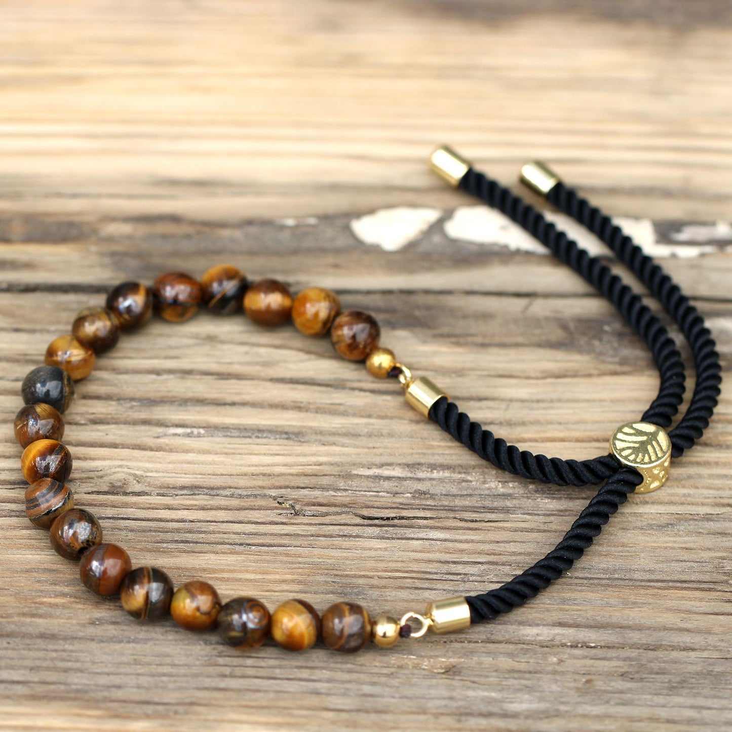 18K Gold Plated Gemstone Black String Bracelet - Tiger Eye AWGifts Dropship