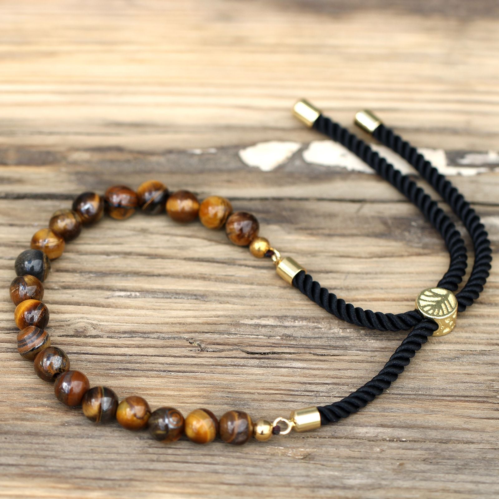 18K Gold Plated Gemstone Black String Bracelet - Tiger Eye AWGifts Dropship
