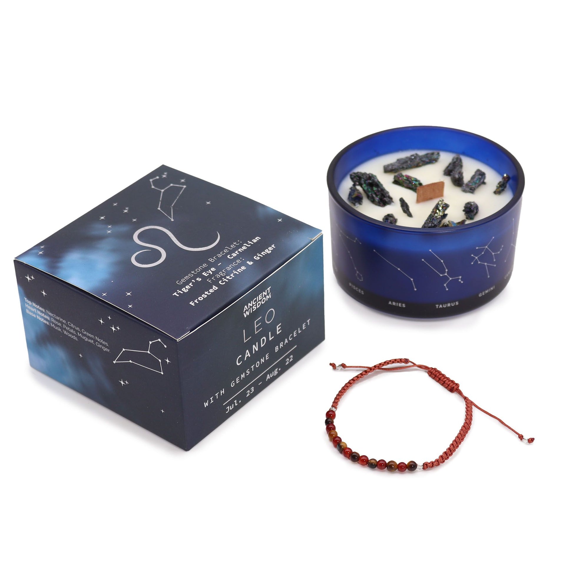 Zodiac Crystal Candle with Gemstone Bracelet - Leo AWGifts Dropship