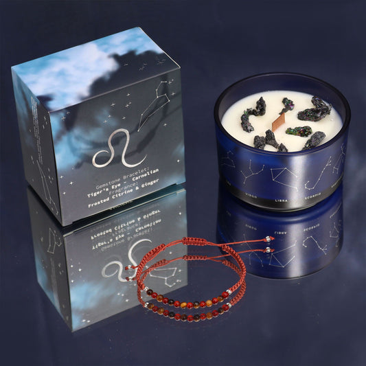 Zodiac Crystal Candle with Gemstone Bracelet - Leo AWGifts Dropship
