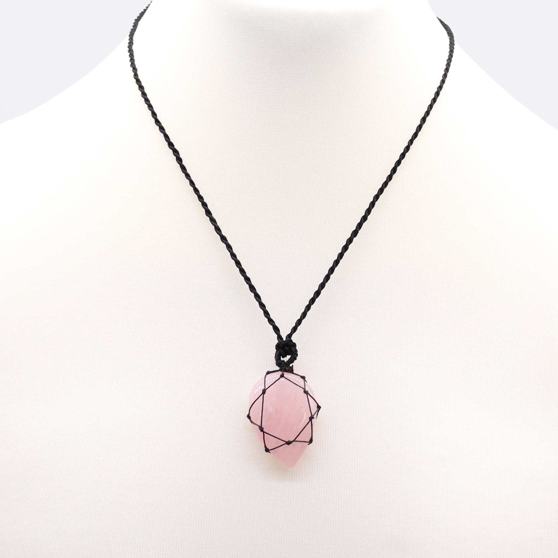 Laced Gemstone Teardrop Pendant - Rose Quartz AWGifts Dropship