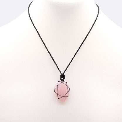 Laced Gemstone Teardrop Pendant - Rose Quartz AWGifts Dropship