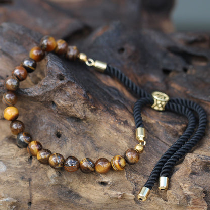 18K Gold Plated Gemstone Black String Bracelet - Tiger Eye AWGifts Dropship