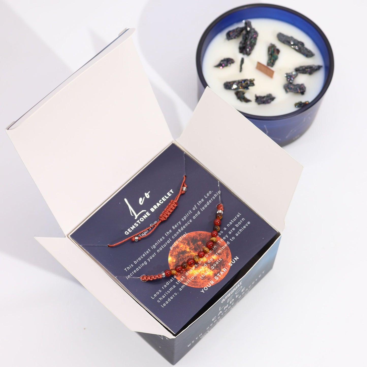 Zodiac Crystal Candle with Gemstone Bracelet - Leo AWGifts Dropship