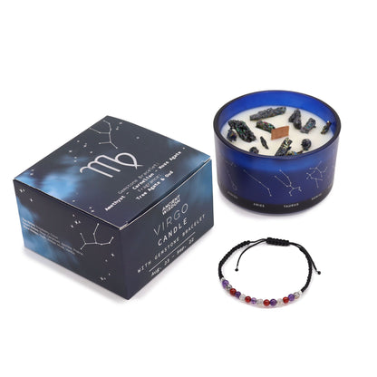 Zodiac Crystal Candle with Gemstone Bracelet - Virgo AWGifts Dropship