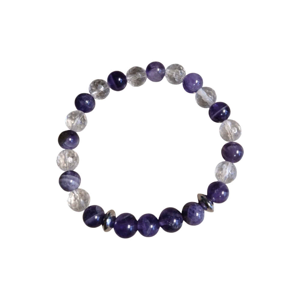 Bracelet en Améthyste chevron & Crystal de roche "Clarté Céleste" Ozora Création