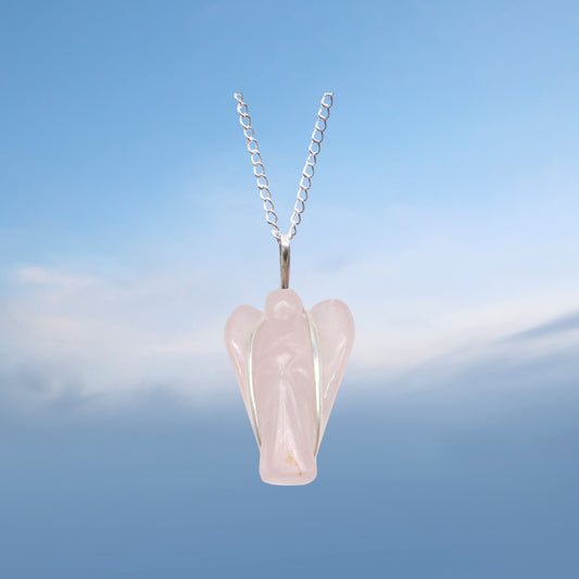 Collier Ange Gardien en Quartz Rose – Amour & Douceur Ozora Création
