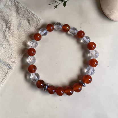 Bracelet Cornaline & Cristal de roche "Flamme originelle" Ozora Création