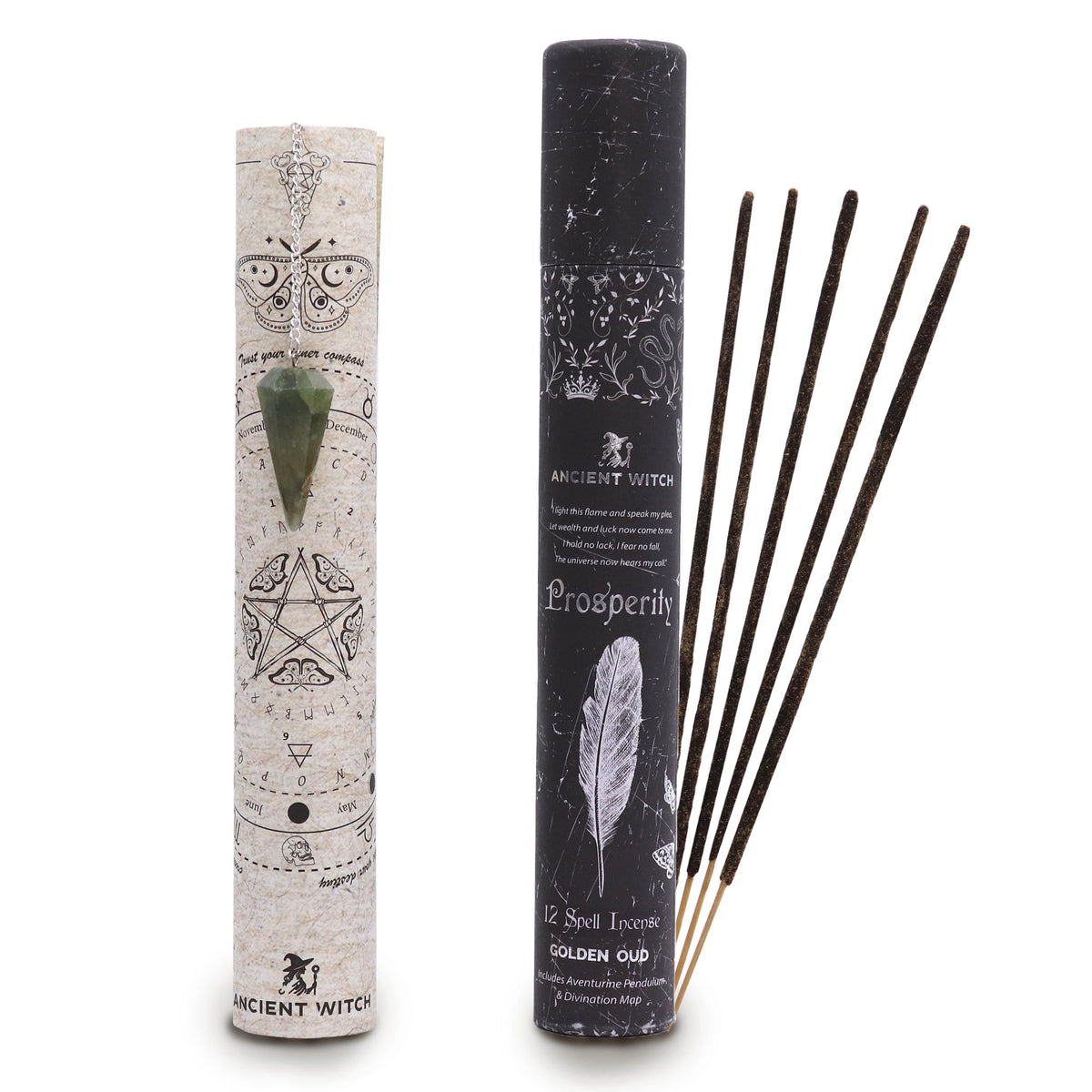 Encens Golden Oud avec pendule en aventurine pour rituel de prospérité. Ozora