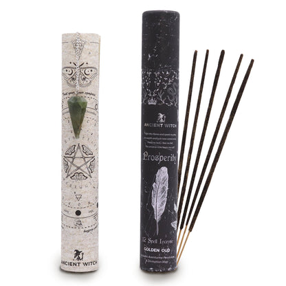 Encens Golden Oud avec pendule en aventurine pour rituel de prospérité. Ozora