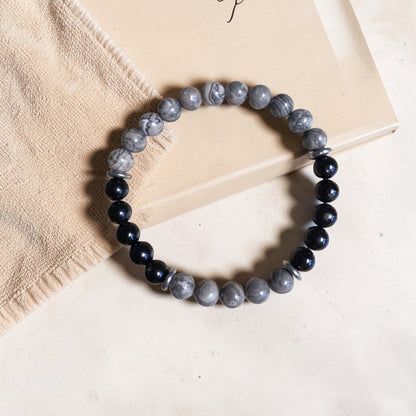 Bracelet en Jaspe Picasso & Tourmaline noire "Équilibre Tellurique" Ozora Création