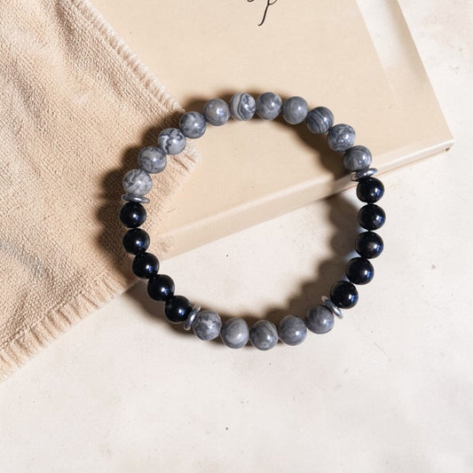 "Équilibre Tellurique" Jaspe Picasso & Tourmaline noire