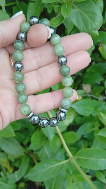 Bracelet pierres naturelles Jade vert & Hématite "Force et Sérénité"