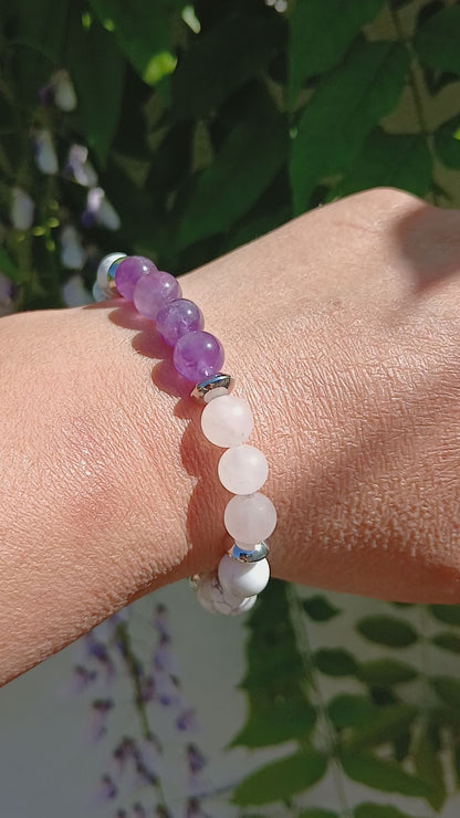 Bracelet en Améthyste, Quartz rose et Howlite "Souffle d'apaisement"