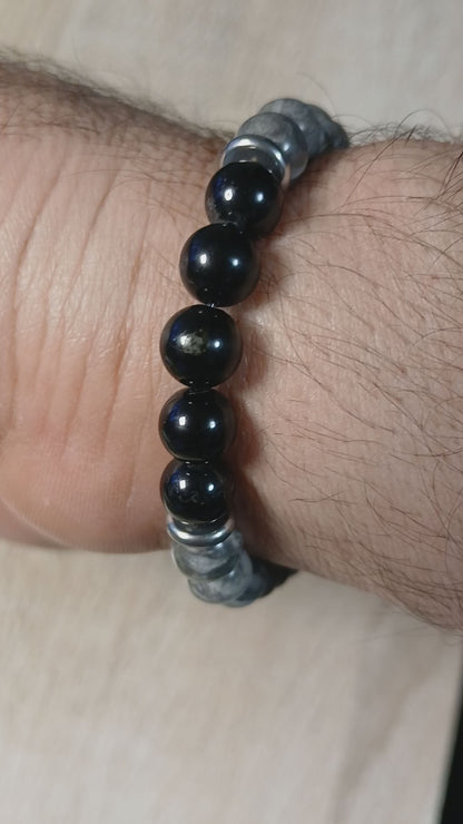 Bracelet en Jaspe Picasso & Tourmaline noire "Équilibre Tellurique"