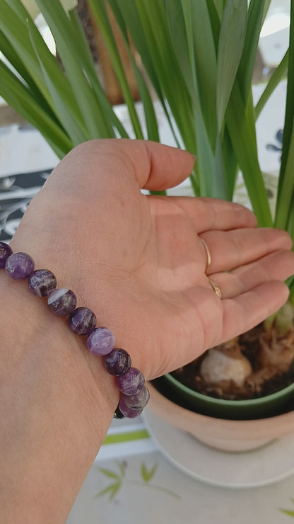 Bracelet en Améthyste chevron & Hématite "Union Ciel & Terre"